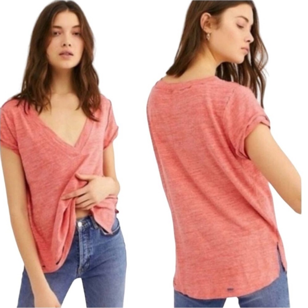 We The Free Free People Sundance Distressed Tee in Strawberry Small